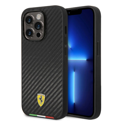 iPhone 14 Pro Kılıf Ferrari M-safe Şarj Özellikli Karbon İtalyan Bayrak Dizayn Kapak