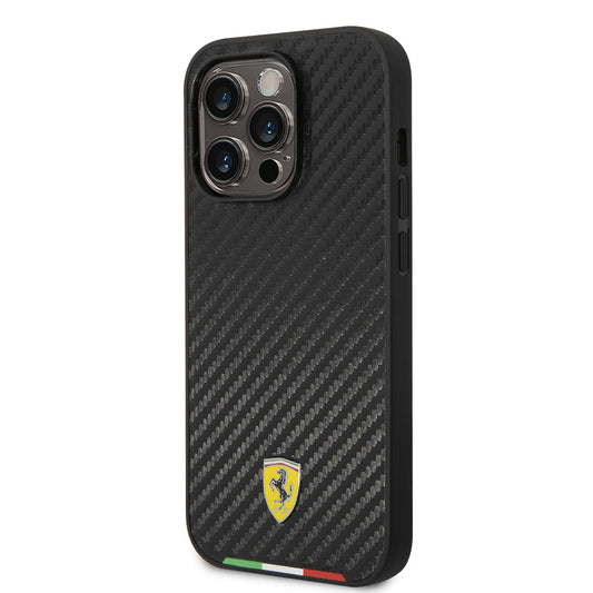 iPhone 14 Pro Kılıf Ferrari M-safe Şarj Özellikli Karbon İtalyan Bayrak Dizayn Kapak