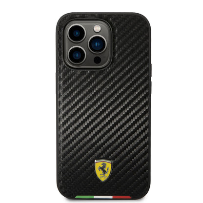 iPhone 14 Pro Kılıf Ferrari M-safe Şarj Özellikli Karbon İtalyan Bayrak Dizayn Kapak
