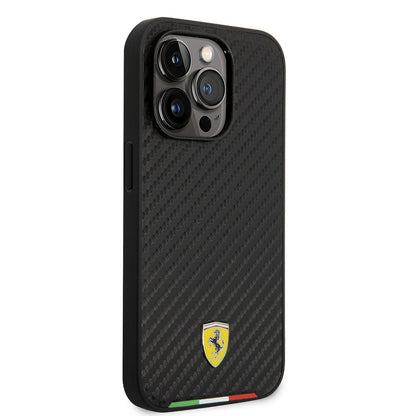 iPhone 14 Pro Kılıf Ferrari M-safe Şarj Özellikli Karbon İtalyan Bayrak Dizayn Kapak