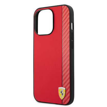 iPhone 14 Pro Kılıf Ferrari M-safe Şarj Özellikli PU Deri Karbon Şeritli Dizayn Kapak