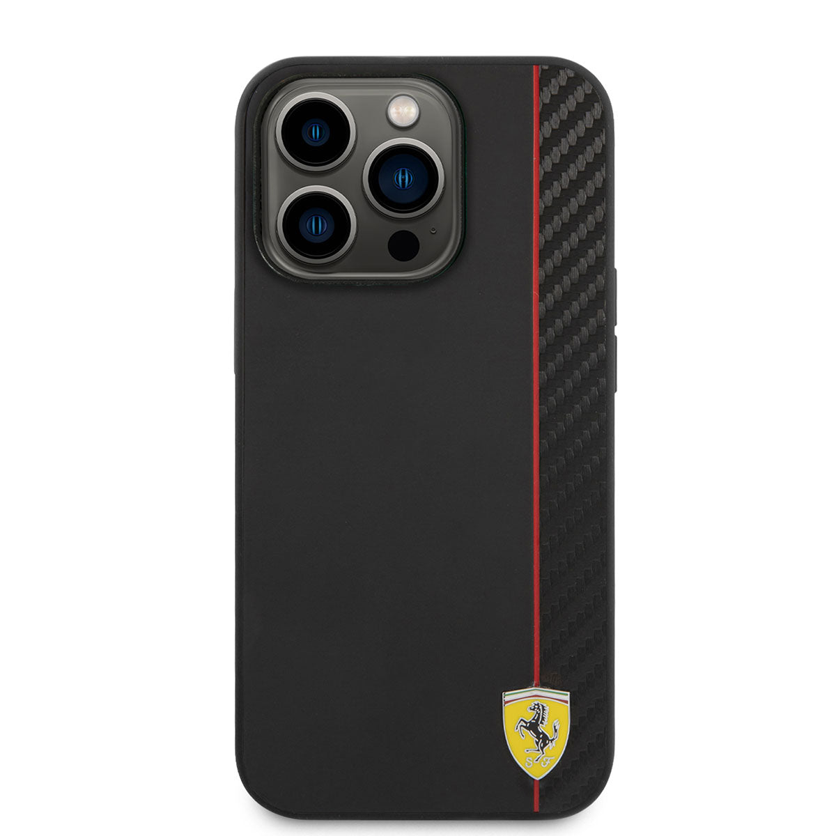 iPhone 14 Pro Kılıf Ferrari M-safe Şarj Özellikli Pu Deri Ve Karbon Şeritli Dizayn Kapak