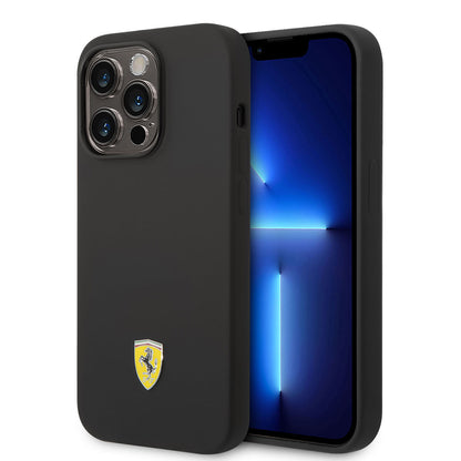 iPhone 14 Pro Kılıf Ferrari M-safe Şarj Özellikli Silikon Metal Logo Dizayn Kapak