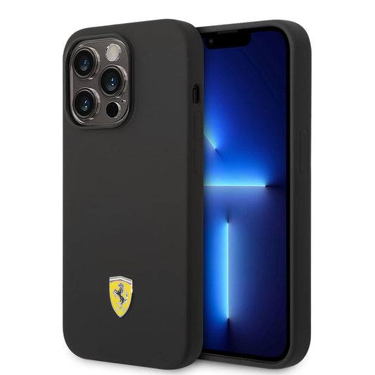 iPhone 14 Pro Kılıf Ferrari M-safe Şarj Özellikli Silikon Metal Logo Dizayn Kapak