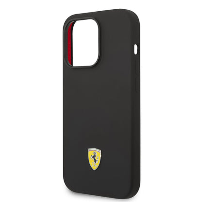 iPhone 14 Pro Kılıf Ferrari M-safe Şarj Özellikli Silikon Metal Logo Dizayn Kapak