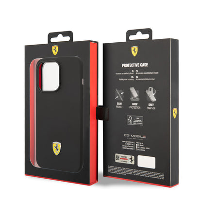 iPhone 14 Pro Kılıf Ferrari M-safe Şarj Özellikli Silikon Metal Logo Dizayn Kapak