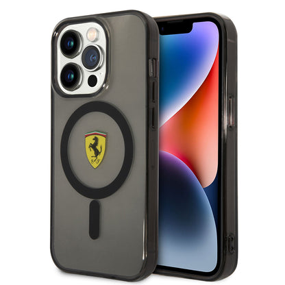 iPhone 14 Pro Kılıf Ferrari M-safe Şarj Özellikli Yarı Transparan Dizayn Kapak