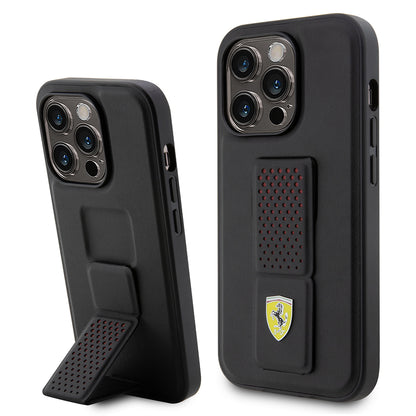 iPhone 14 Pro Kılıf Ferrari Orjinal Lisanlı Klasik Metal Logolu Delikli Standlı Deri Kapak