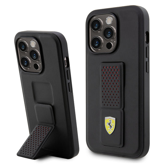 iPhone 14 Pro Kılıf Ferrari Orjinal Lisanlı Klasik Metal Logolu Delikli Standlı Deri Kapak