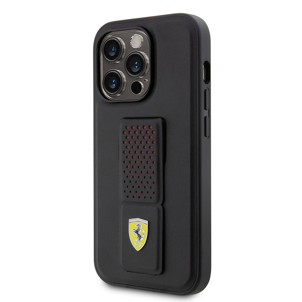 iPhone 14 Pro Kılıf Ferrari Orjinal Lisanlı Klasik Metal Logolu Delikli Standlı Deri Kapak