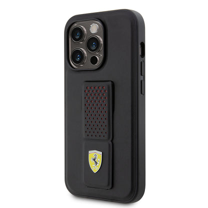iPhone 14 Pro Kılıf Ferrari Orjinal Lisanlı Klasik Metal Logolu Delikli Standlı Deri Kapak