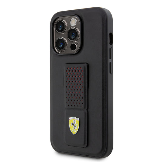 iPhone 14 Pro Kılıf Ferrari Orjinal Lisanlı Klasik Metal Logolu Delikli Standlı Deri Kapak