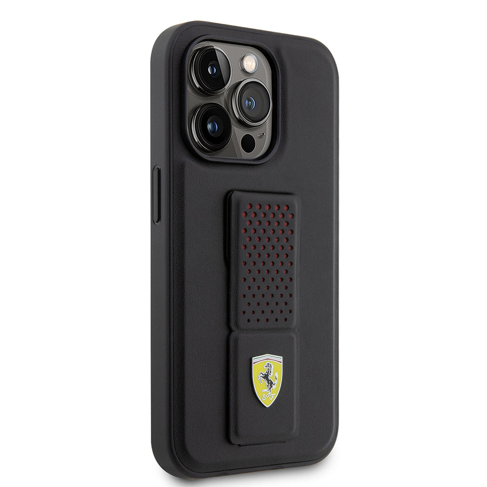 iPhone 14 Pro Kılıf Ferrari Orjinal Lisanlı Klasik Metal Logolu Delikli Standlı Deri Kapak