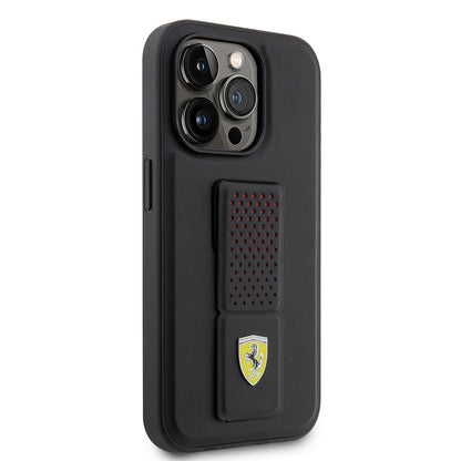 iPhone 14 Pro Kılıf Ferrari Orjinal Lisanlı Klasik Metal Logolu Delikli Standlı Deri Kapak