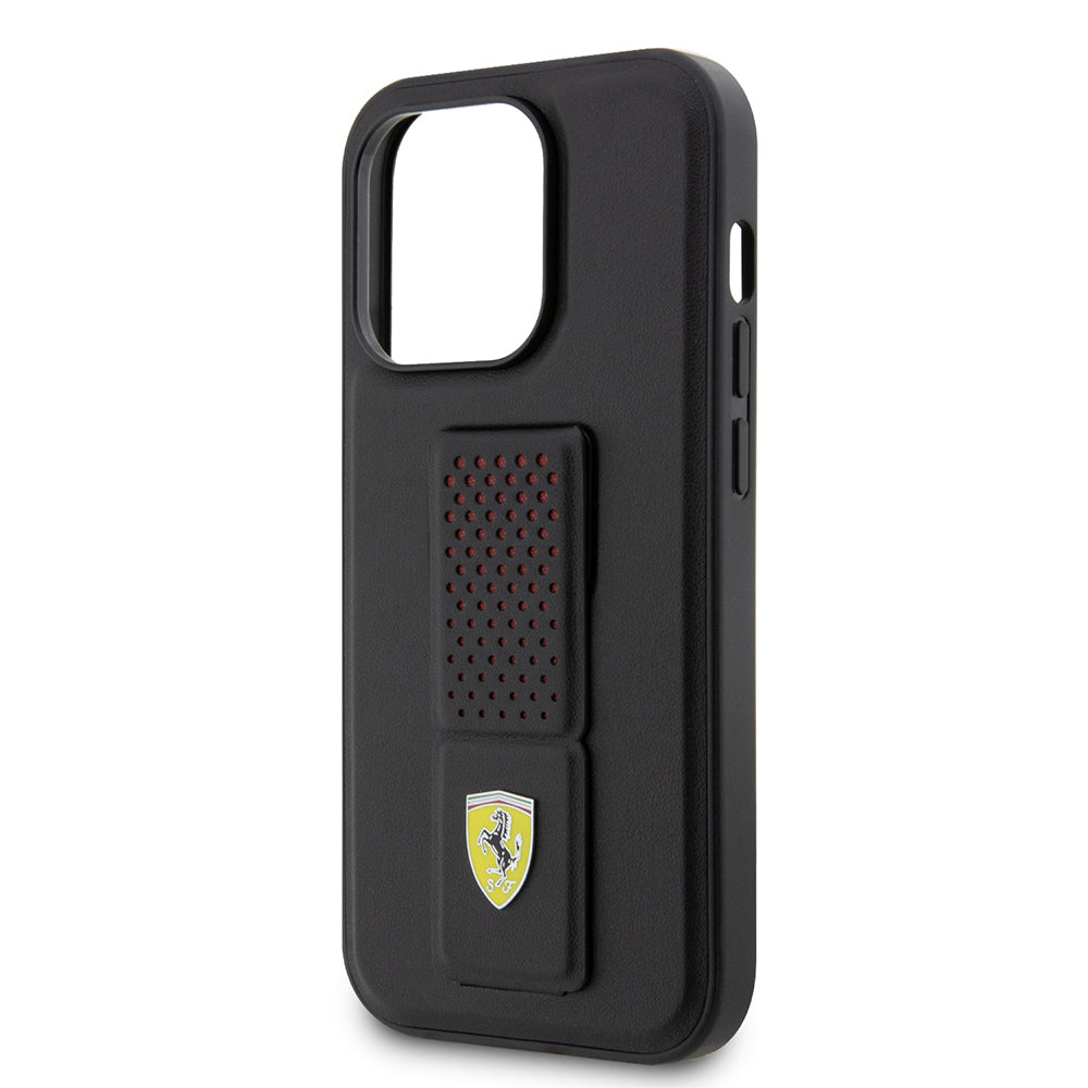 iPhone 14 Pro Kılıf Ferrari Orjinal Lisanlı Klasik Metal Logolu Delikli Standlı Deri Kapak