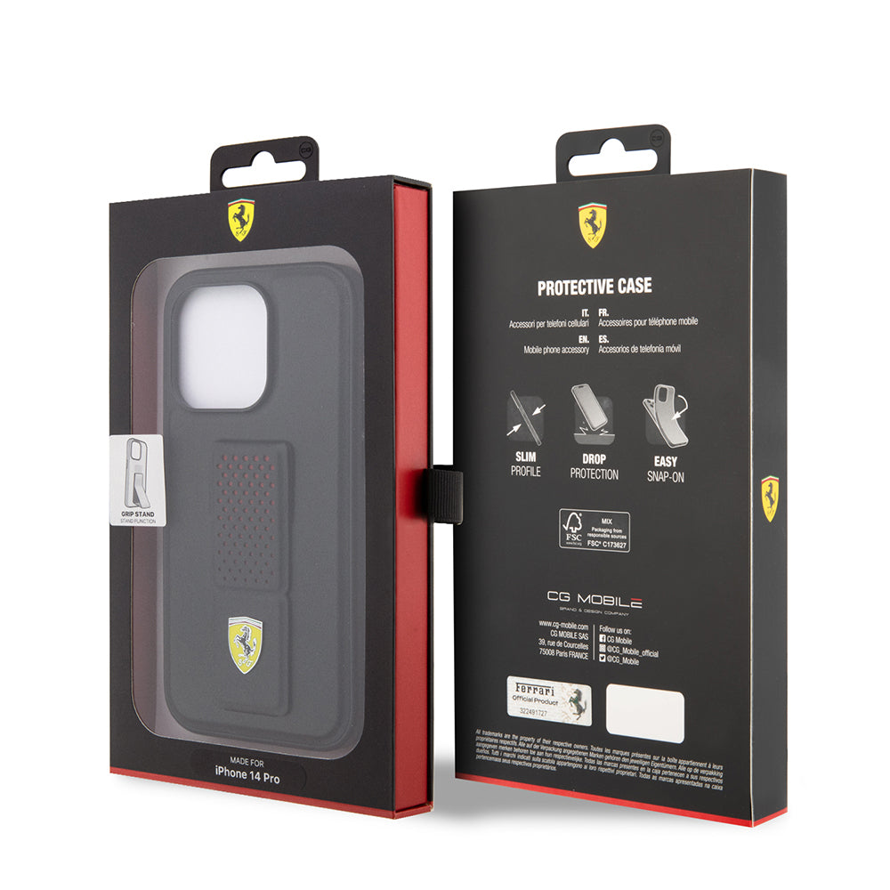 iPhone 14 Pro Kılıf Ferrari Orjinal Lisanlı Klasik Metal Logolu Delikli Standlı Deri Kapak