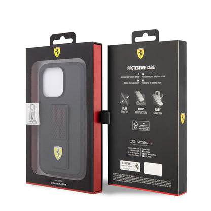 iPhone 14 Pro Kılıf Ferrari Orjinal Lisanlı Klasik Metal Logolu Delikli Standlı Deri Kapak