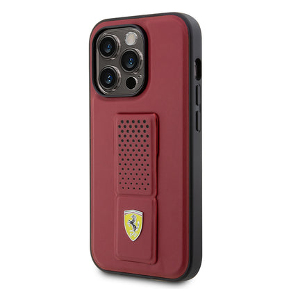 iPhone 14 Pro Kılıf Ferrari Orjinal Lisanlı Klasik Metal Logolu Delikli Standlı Deri Kapak