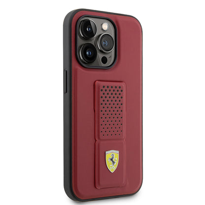 iPhone 14 Pro Kılıf Ferrari Orjinal Lisanlı Klasik Metal Logolu Delikli Standlı Deri Kapak