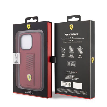iPhone 14 Pro Kılıf Ferrari Orjinal Lisanlı Klasik Metal Logolu Delikli Standlı Deri Kapak