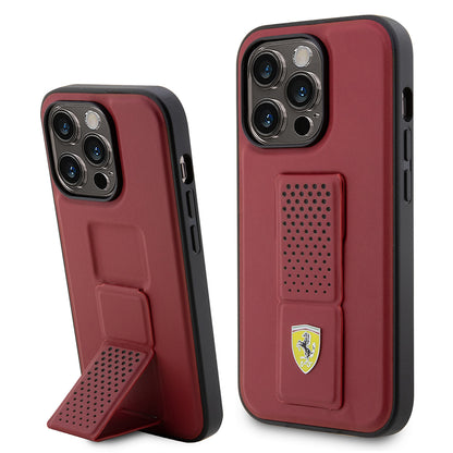 iPhone 14 Pro Kılıf Ferrari Orjinal Lisanlı Klasik Metal Logolu Delikli Standlı Deri Kapak
