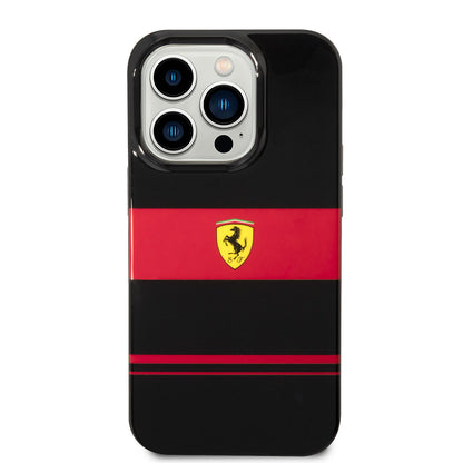 iPhone 14 Pro Kılıf Ferrari Orjinal Lisanslı M-safe Şarj Özellikli Yatay Çizgili Dizayn Kapak