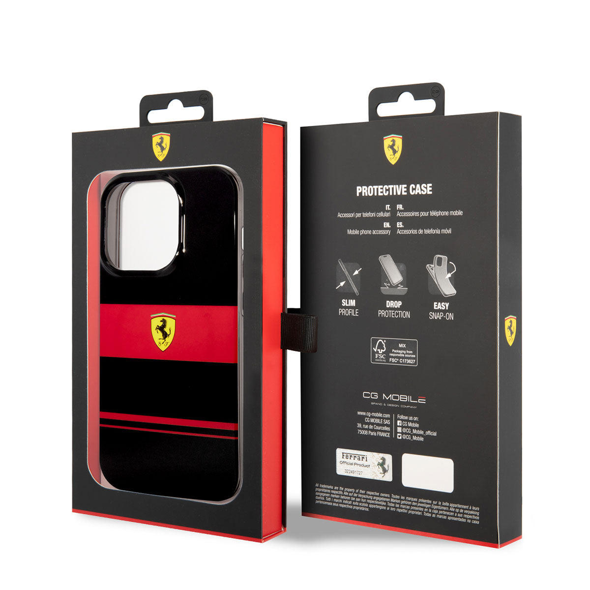 iPhone 14 Pro Kılıf Ferrari Orjinal Lisanslı M-safe Şarj Özellikli Yatay Çizgili Dizayn Kapak