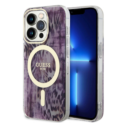 iPhone 14 Pro Kılıf GUESS M-safe Şarj Özellikli Leopar Desenli Kapak
