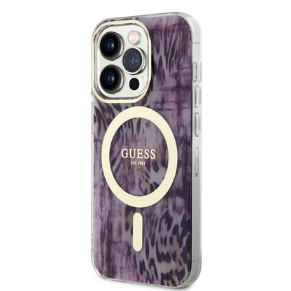 iPhone 14 Pro Kılıf GUESS M-safe Şarj Özellikli Leopar Desenli Kapak