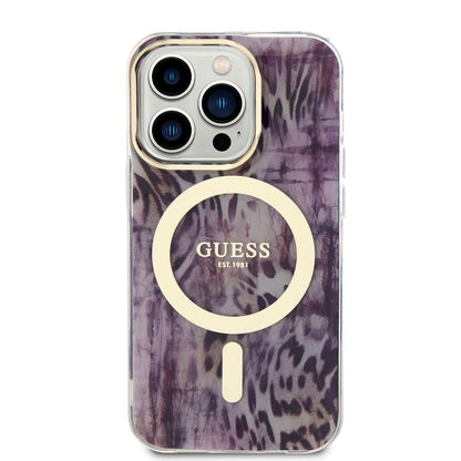 iPhone 14 Pro Kılıf GUESS M-safe Şarj Özellikli Leopar Desenli Kapak