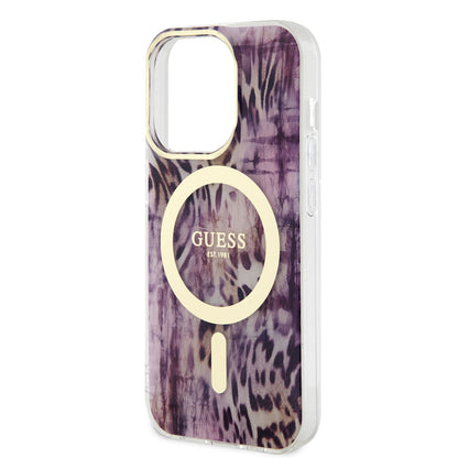 iPhone 14 Pro Kılıf GUESS M-safe Şarj Özellikli Leopar Desenli Kapak