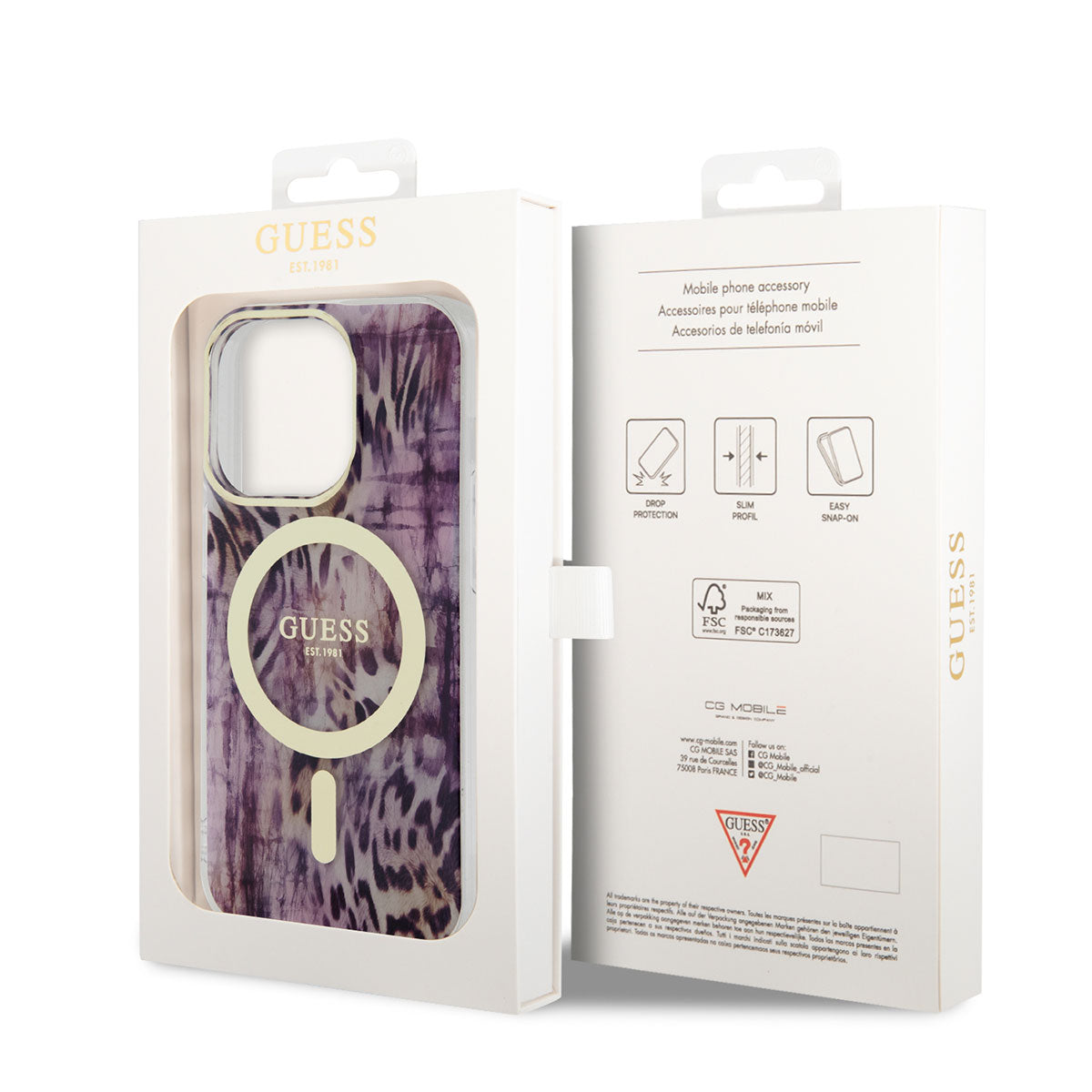 iPhone 14 Pro Kılıf GUESS M-safe Şarj Özellikli Leopar Desenli Kapak