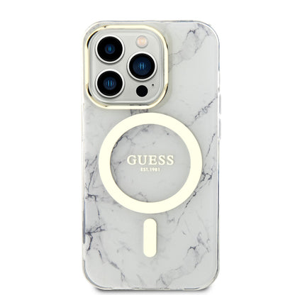 iPhone 14 Pro Kılıf GUESS M-safe Şarj Özellikli Mermer Desenli Kapak