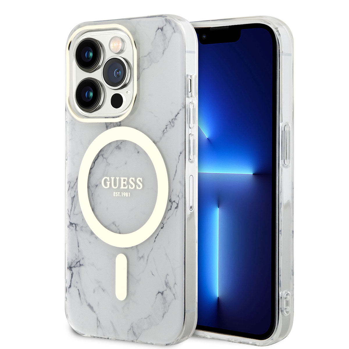 iPhone 14 Pro Kılıf GUESS M-safe Şarj Özellikli Mermer Desenli Kapak