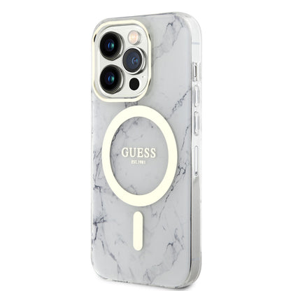 iPhone 14 Pro Kılıf GUESS M-safe Şarj Özellikli Mermer Desenli Kapak