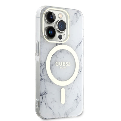 iPhone 14 Pro Kılıf GUESS M-safe Şarj Özellikli Mermer Desenli Kapak