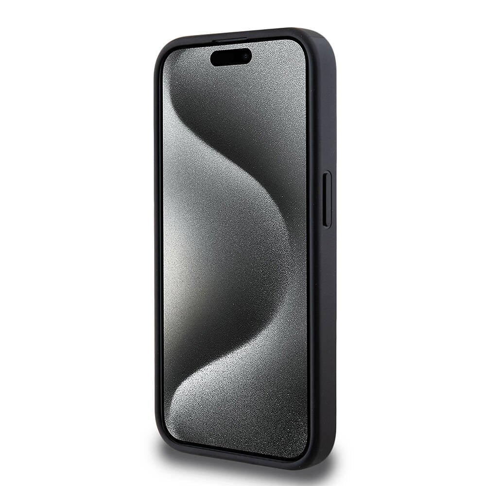 iPhone 14 Pro Kılıf Guess M-safe Şarj Özellikli PU Deri Desenli Metal Plaka Logolu Kapak