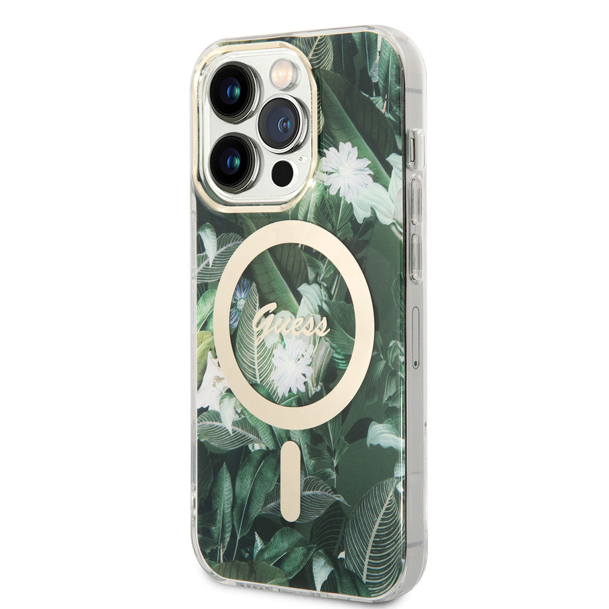 iPhone 14 Pro Kılıf GUESS M-safe Şarj Özellikli Yaprak Desenli M-safe Şarj Kablolu Kapak