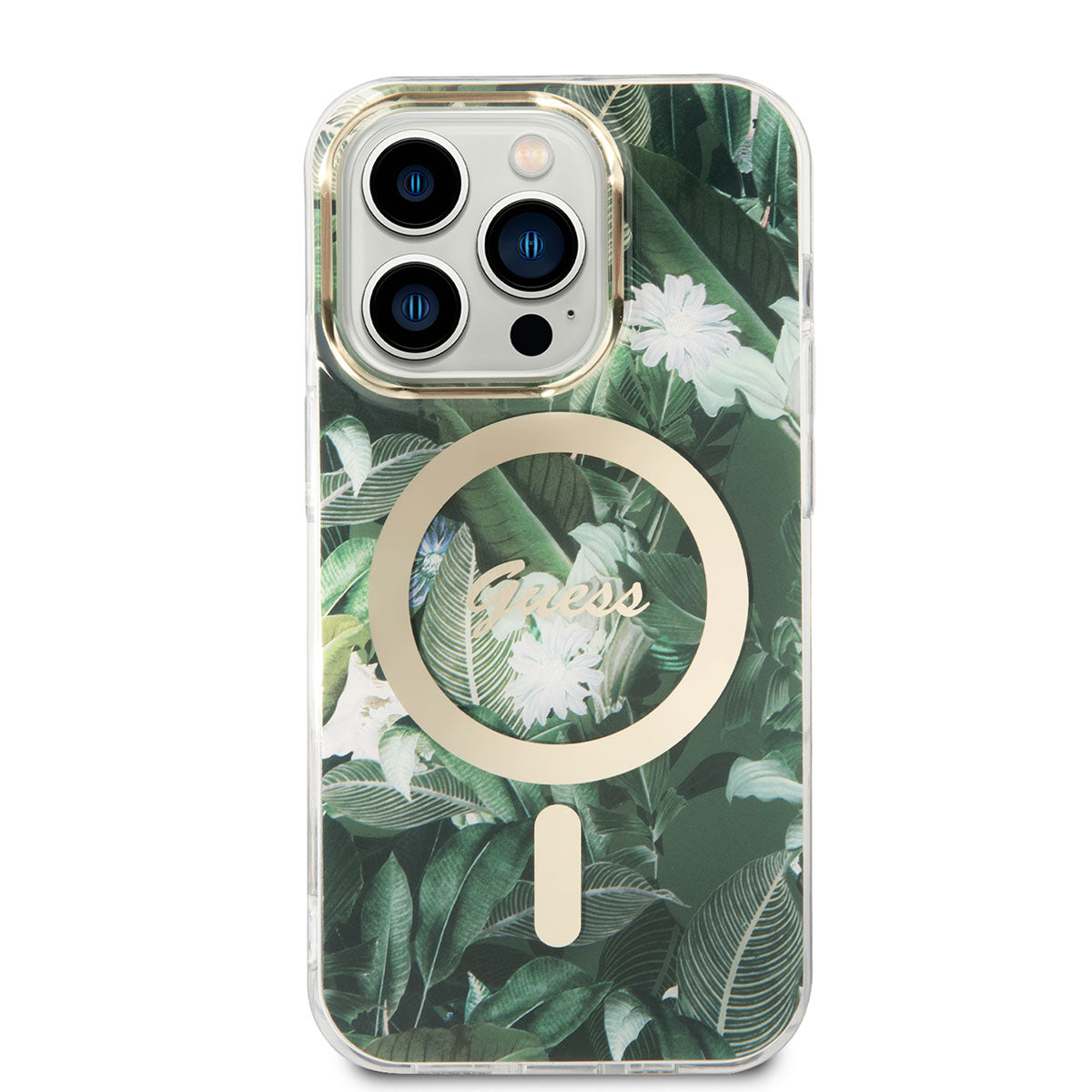 iPhone 14 Pro Kılıf GUESS M-safe Şarj Özellikli Yaprak Desenli M-safe Şarj Kablolu Kapak