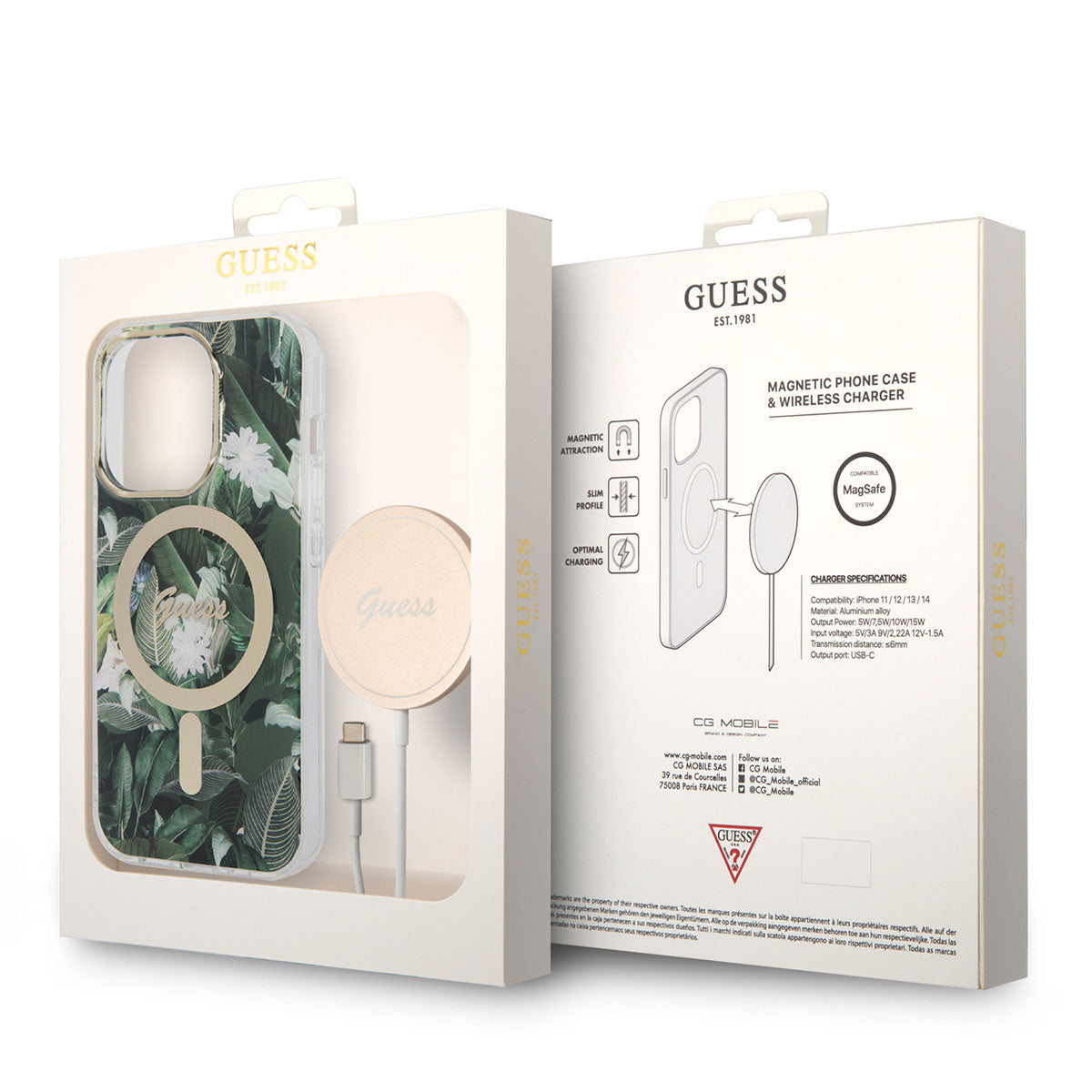 iPhone 14 Pro Kılıf GUESS M-safe Şarj Özellikli Yaprak Desenli M-safe Şarj Kablolu Kapak