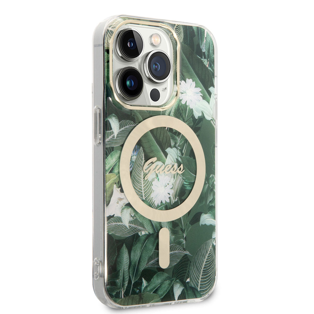 iPhone 14 Pro Kılıf GUESS M-safe Şarj Özellikli Yaprak Desenli M-safe Şarj Kablolu Kapak