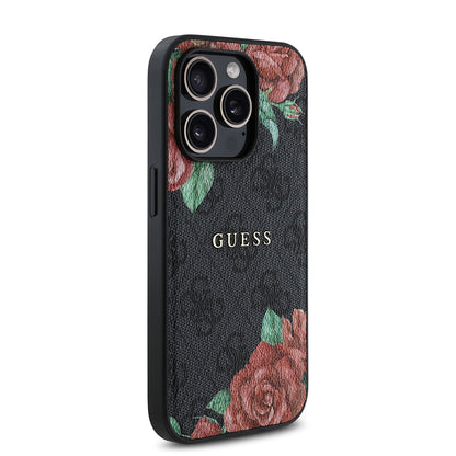 iPhone 14 Pro Kılıf Guess Orjinal Lisanslı M-safe Şarj Özellikli Gül Baskılı 4G Desenli Yazı Logolu Kapak