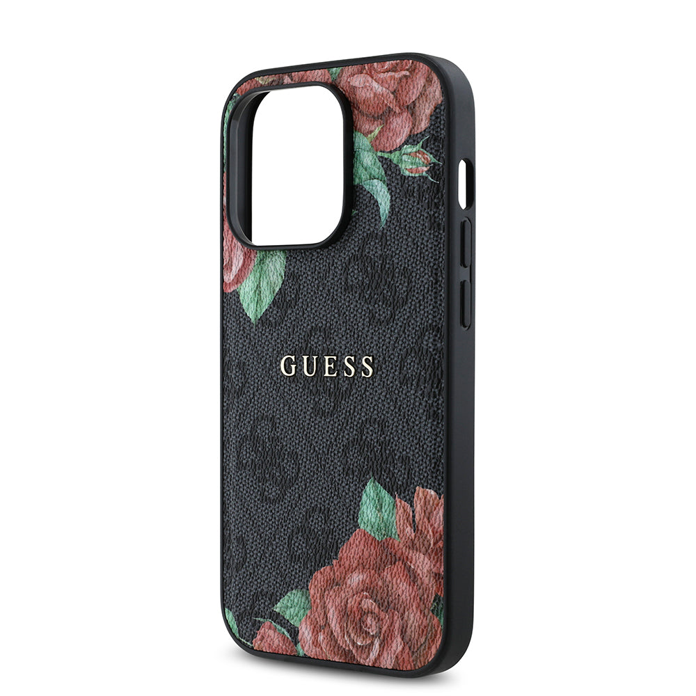 iPhone 14 Pro Kılıf Guess Orjinal Lisanslı M-safe Şarj Özellikli Gül Baskılı 4G Desenli Yazı Logolu Kapak