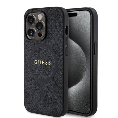 iPhone 14 Pro Kılıf Guess Orjinal Lisanslı M-safe Şarj Özellikli PU Halkalı 4G Desenli Yazı Logolu Kapak