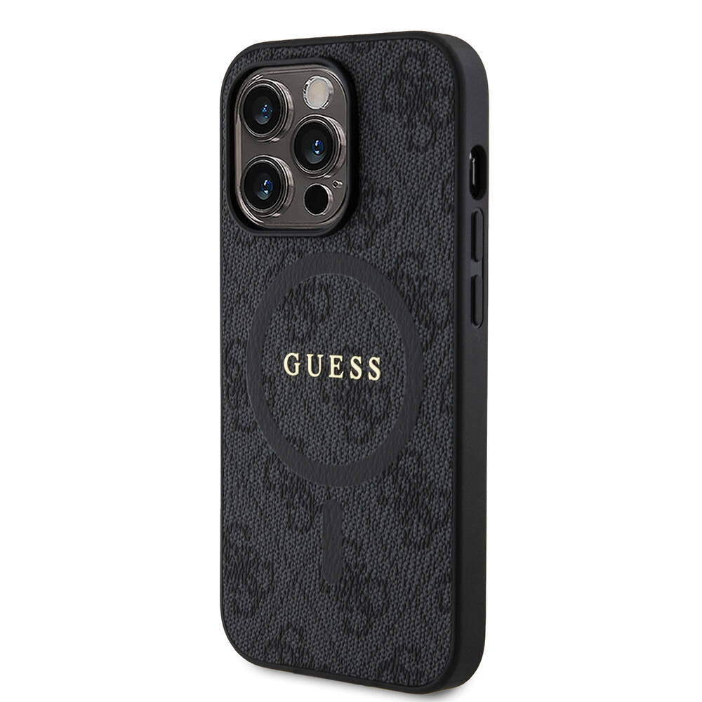 iPhone 14 Pro Kılıf Guess Orjinal Lisanslı M-safe Şarj Özellikli PU Halkalı 4G Desenli Yazı Logolu Kapak