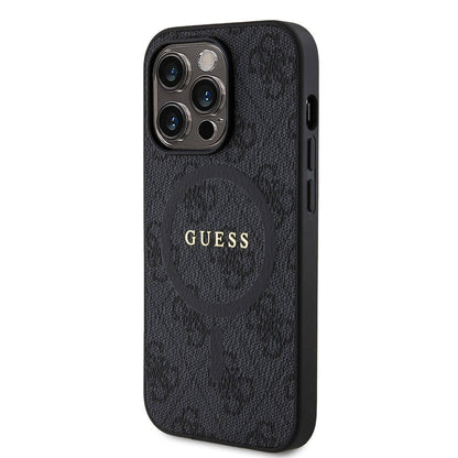 iPhone 14 Pro Kılıf Guess Orjinal Lisanslı M-safe Şarj Özellikli PU Halkalı 4G Desenli Yazı Logolu Kapak