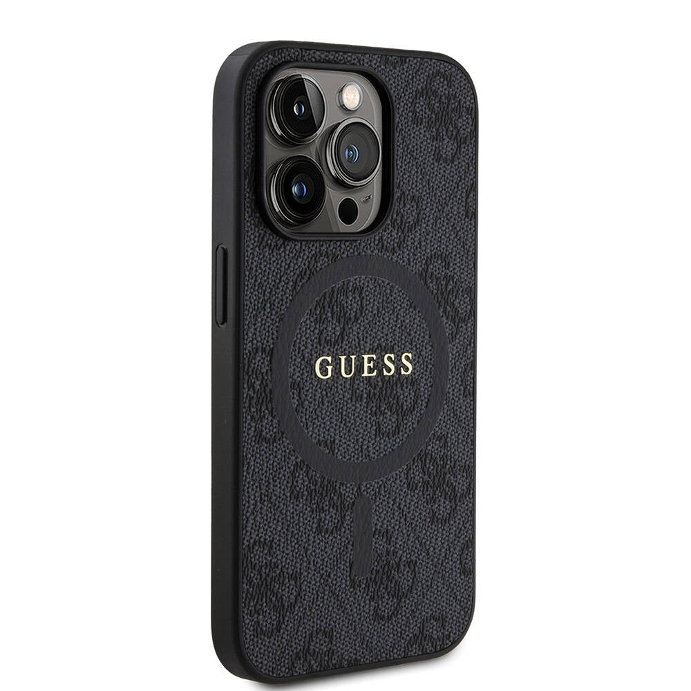 iPhone 14 Pro Kılıf Guess Orjinal Lisanslı M-safe Şarj Özellikli PU Halkalı 4G Desenli Yazı Logolu Kapak