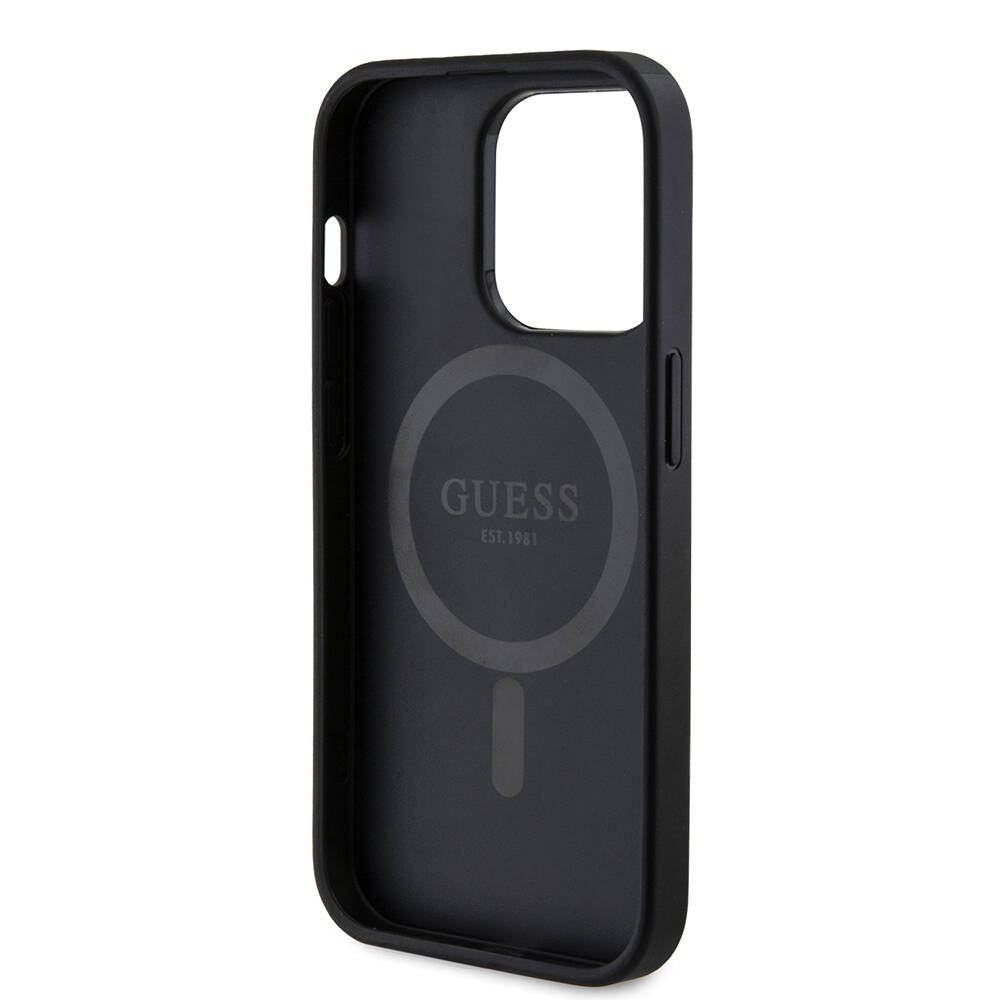 iPhone 14 Pro Kılıf Guess Orjinal Lisanslı M-safe Şarj Özellikli PU Halkalı 4G Desenli Yazı Logolu Kapak