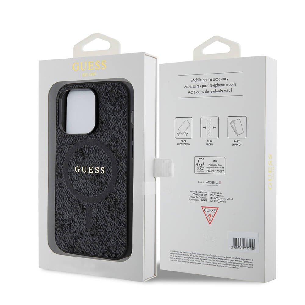 iPhone 14 Pro Kılıf Guess Orjinal Lisanslı M-safe Şarj Özellikli PU Halkalı 4G Desenli Yazı Logolu Kapak