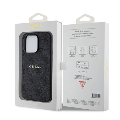 iPhone 14 Pro Kılıf Guess Orjinal Lisanslı M-safe Şarj Özellikli PU Halkalı 4G Desenli Yazı Logolu Kapak